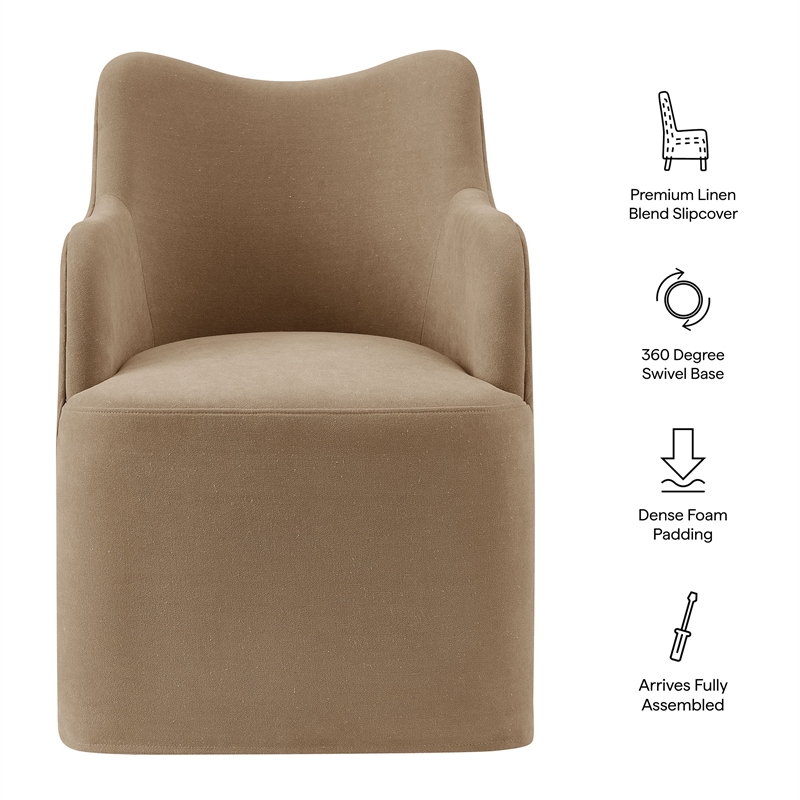 Cordelle Linen Blend Swivel Dining Chair in Almond