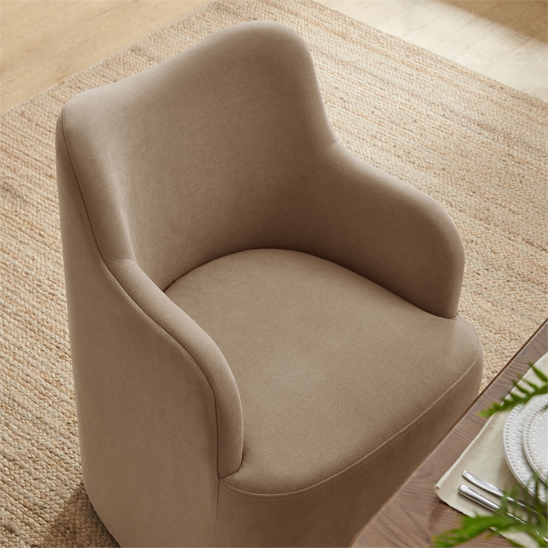 Cordelle Linen Blend Swivel Dining Chair in Almond