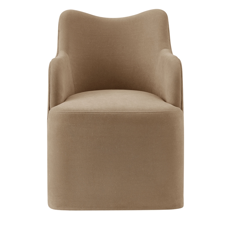 Cordelle Linen Blend Swivel Dining Chair in Almond