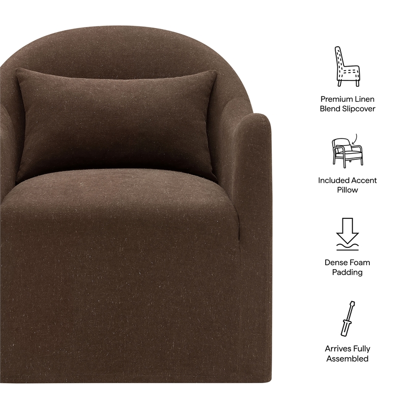 Bardot Slipcovered Linen Blend Accent Chair in Cocoa