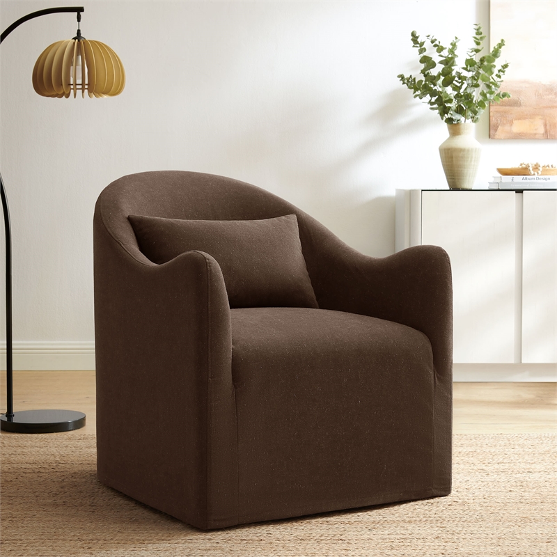 Bardot Slipcovered Linen Blend Accent Chair in Cocoa