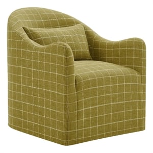 Bardot Slipcovered Linen Blend Accent Chair in Artichoke Windowpane Check