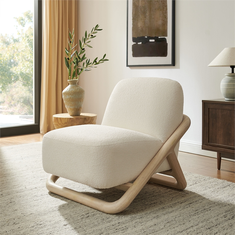 Vander Textured Fabric Accent Chair in Oak Cream