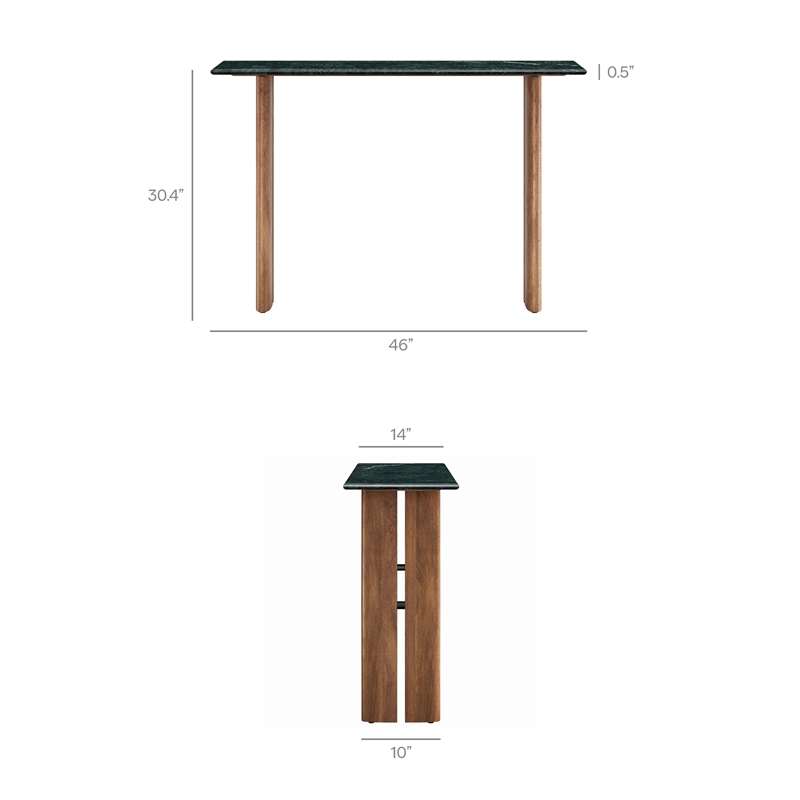 Amistad 46 Inch Marble Console Table in Walnut Green Marble