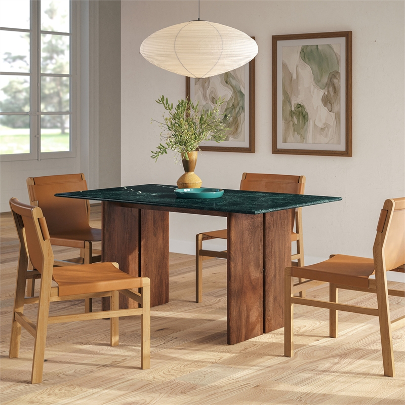 Amistad 60 Inch Marble Dining Table in Walnut Green Marble
