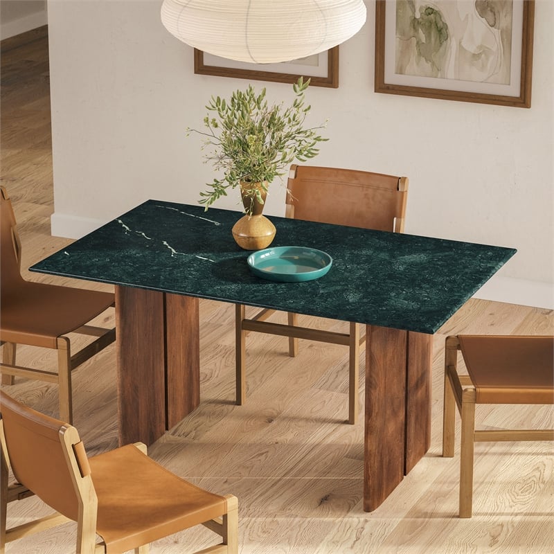 Amistad 60 Inch Marble Dining Table in Walnut Green Marble