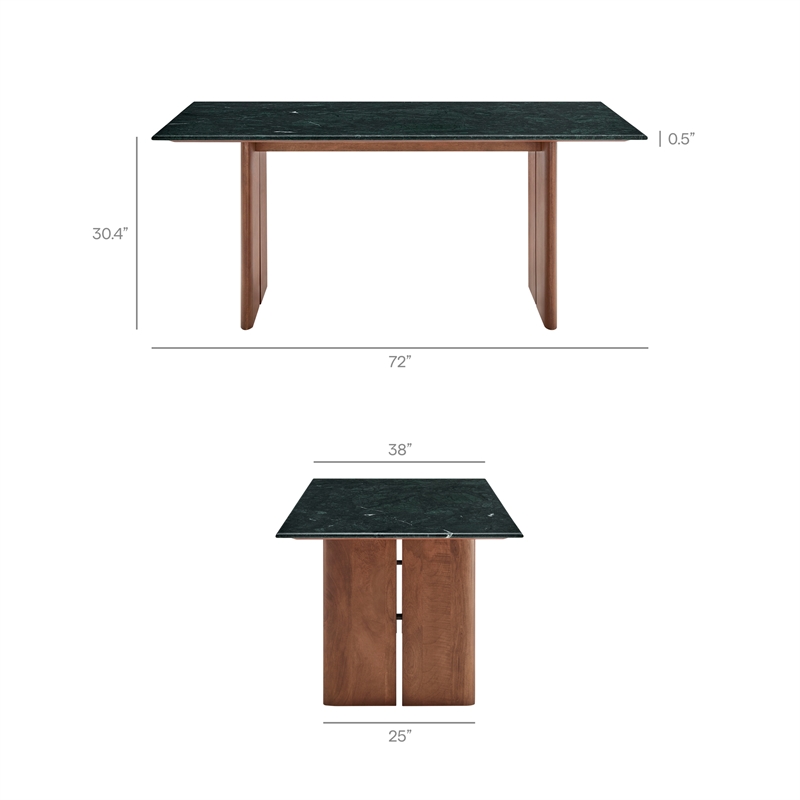 Amistad 72 Inch Marble Dining Table in Walnut Green Marble