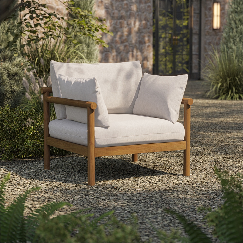 Eleni Outdoor Teak Wood Armchair in Natural Sail