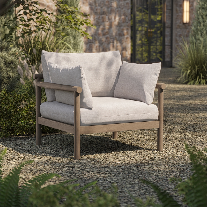 Eleni Outdoor Teak Wood Armchair in Weathered Gray Pebble