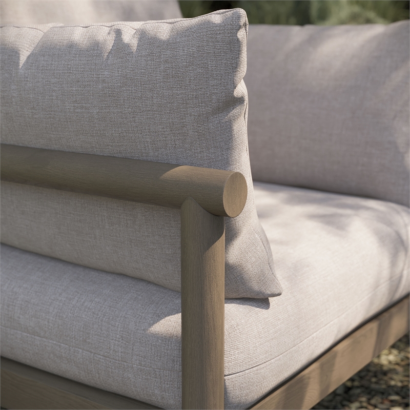 Eleni Outdoor Teak Wood Armchair in Weathered Gray Pebble