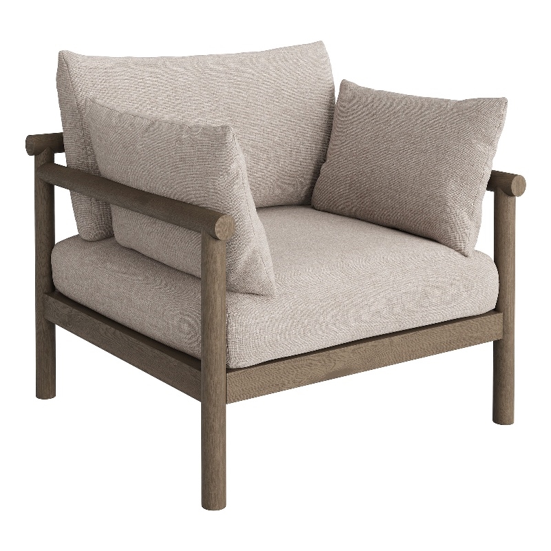 Eleni Outdoor Teak Wood Armchair in Weathered Gray Pebble
