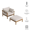 Eleni 2-Piece Outdoor Teak Wood Armchair and Ottoman Set in Natural Sail