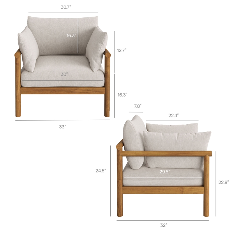 Eleni 2-Piece Outdoor Teak Wood Armchair and Ottoman Set in Natural Sail