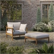 Eleni 2-Piece Outdoor Teak Wood Armchair and Ottoman Set in Natural Sail