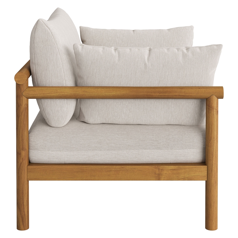 Eleni 2-Piece Outdoor Teak Wood Armchair and Ottoman Set in Natural Sail