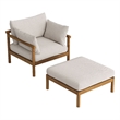 Eleni 2-Piece Outdoor Teak Wood Armchair and Ottoman Set in Natural Sail