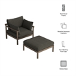 Eleni 2-Piece Outdoor Teak Wood Armchair and Ottoman Set in Weathered Gray Flint