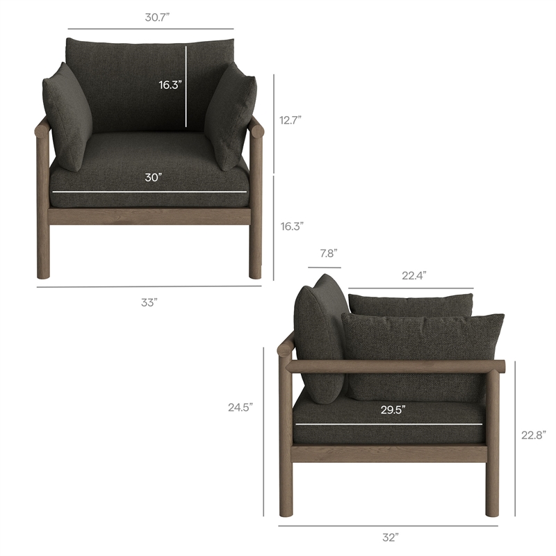 Eleni 2-Piece Outdoor Teak Wood Armchair and Ottoman Set in Weathered Gray Flint
