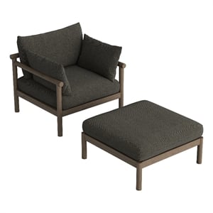 Eleni 2-Piece Outdoor Teak Wood Armchair and Ottoman Set in Weathered Gray Flint