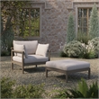 Eleni 2-Piece Outdoor Teak Wood Armchair and Ottoman Set in Weathered Gray Pebble