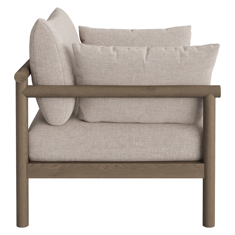 Eleni 2-Piece Outdoor Teak Wood Armchair and Ottoman Set in Weathered Gray Pebble