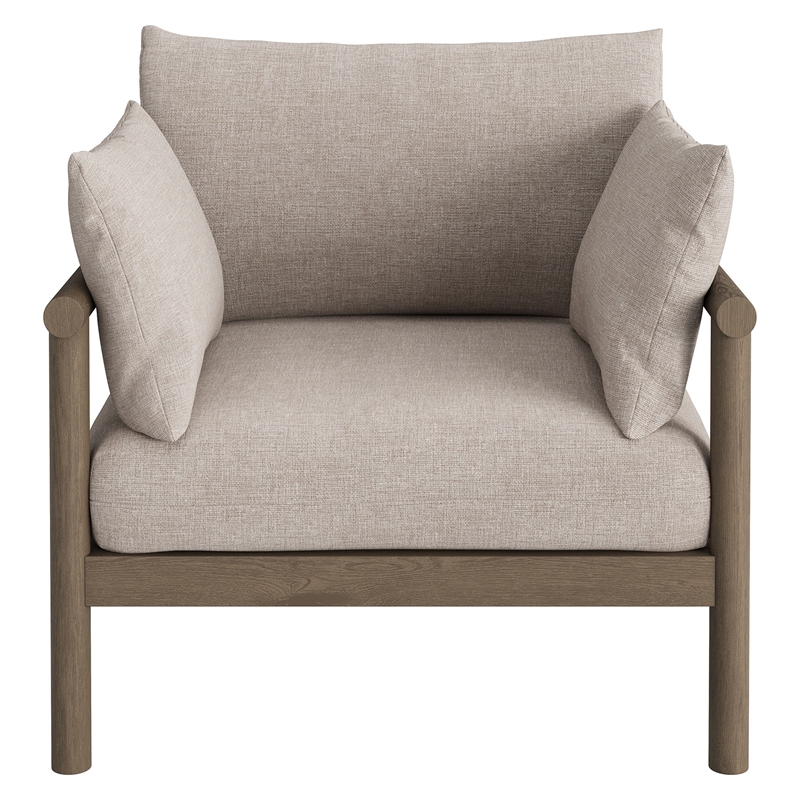 Eleni 2-Piece Outdoor Teak Wood Armchair and Ottoman Set in Weathered Gray Pebble