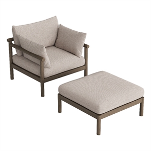 Eleni 2-Piece Outdoor Teak Wood Armchair and Ottoman Set in Weathered Gray Pebble
