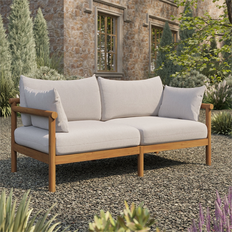 Eleni Outdoor Teak Wood Loveseat in Natural Sail