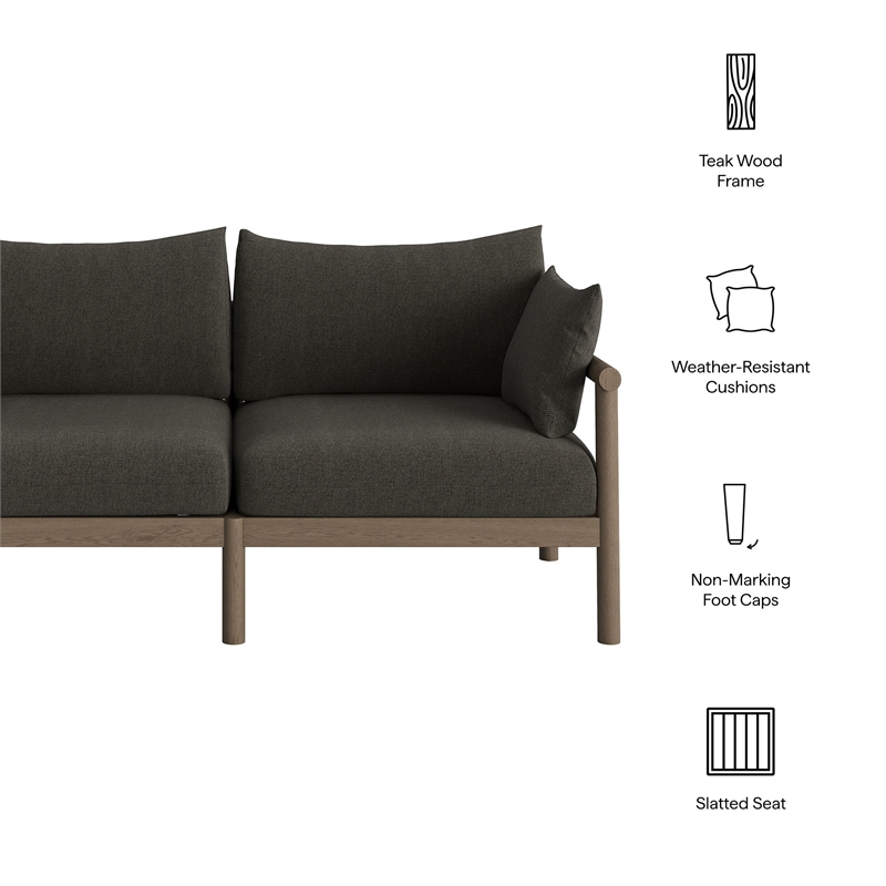 Eleni Outdoor Teak Wood Loveseat in Weathered Gray Flint