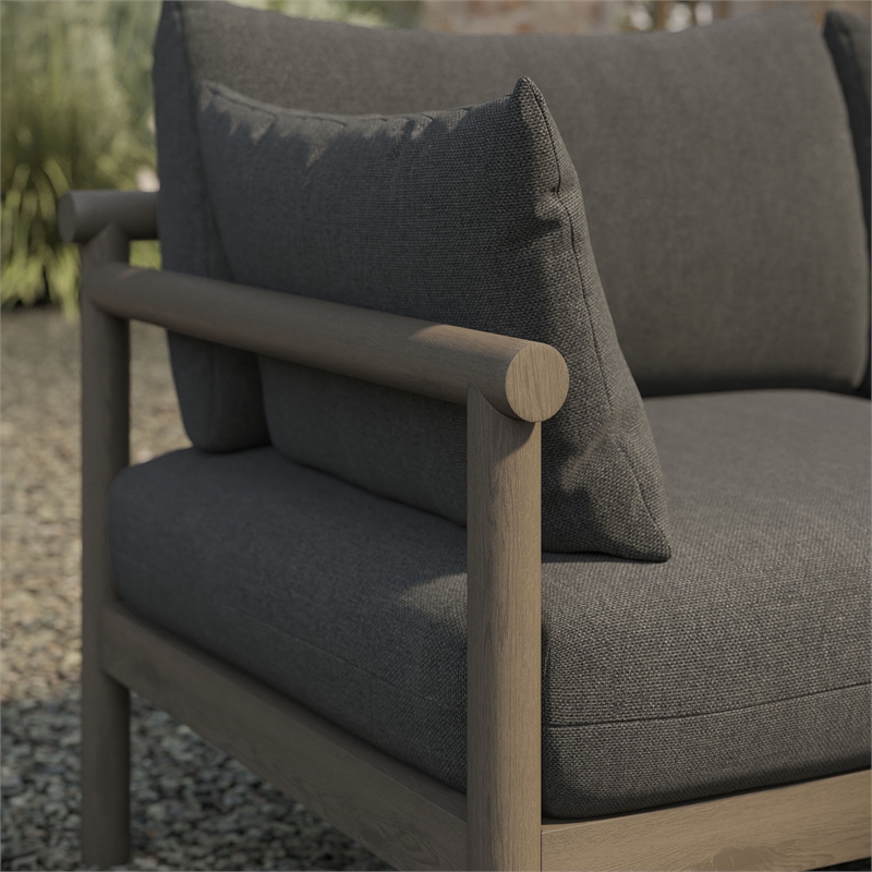 Eleni Outdoor Teak Wood Loveseat in Weathered Gray Flint