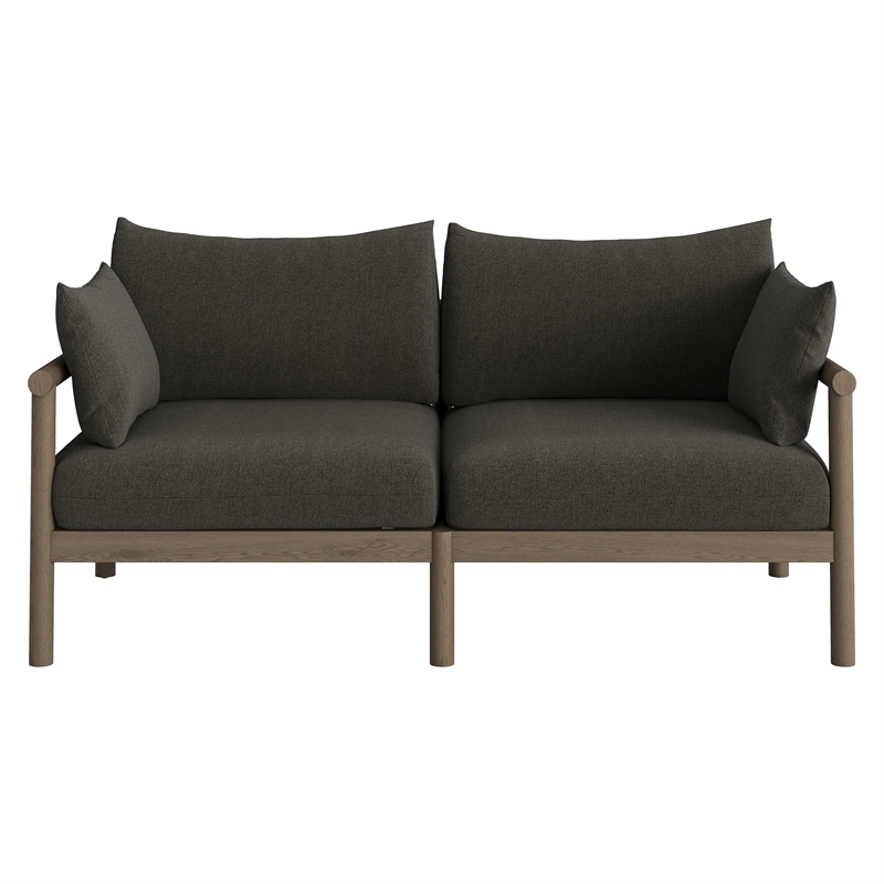 Eleni Outdoor Teak Wood Loveseat in Weathered Gray Flint
