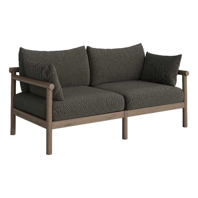 Eleni Outdoor Teak Wood Loveseat in Weathered Gray Flint