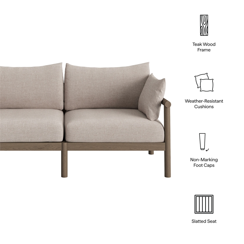Eleni Outdoor Teak Wood Loveseat in Weathered Gray Pebble