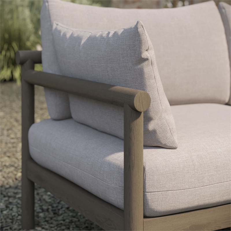 Eleni Outdoor Teak Wood Loveseat in Weathered Gray Pebble
