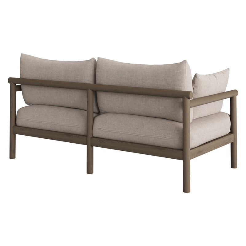 Eleni Outdoor Teak Wood Loveseat in Weathered Gray Pebble