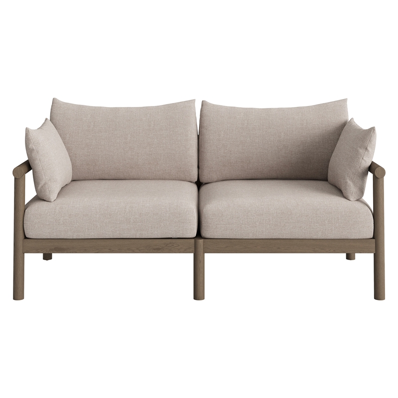 Eleni Outdoor Teak Wood Loveseat in Weathered Gray Pebble