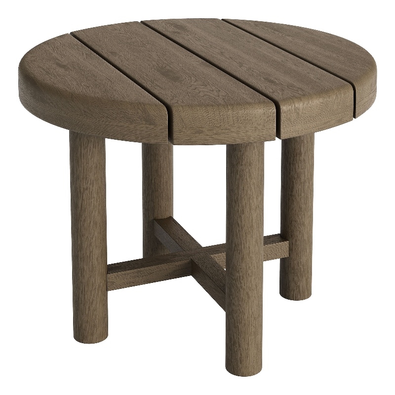 Eleni 20-Inch Round Outdoor Teak Wood Side Table in Weathered Gray Teak