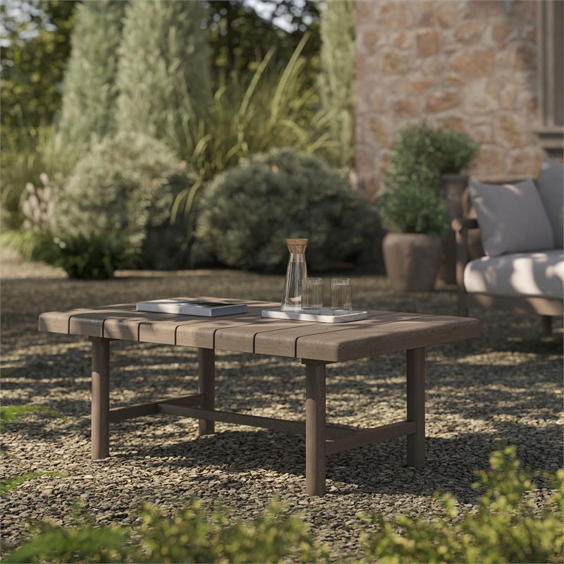 Eleni 41-Inch Outdoor Teak Wood Coffee Table in Weathered Gray Teak