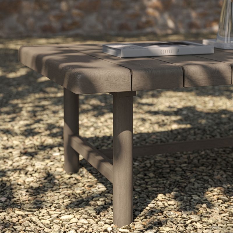 Eleni 41-Inch Outdoor Teak Wood Coffee Table in Weathered Gray Teak