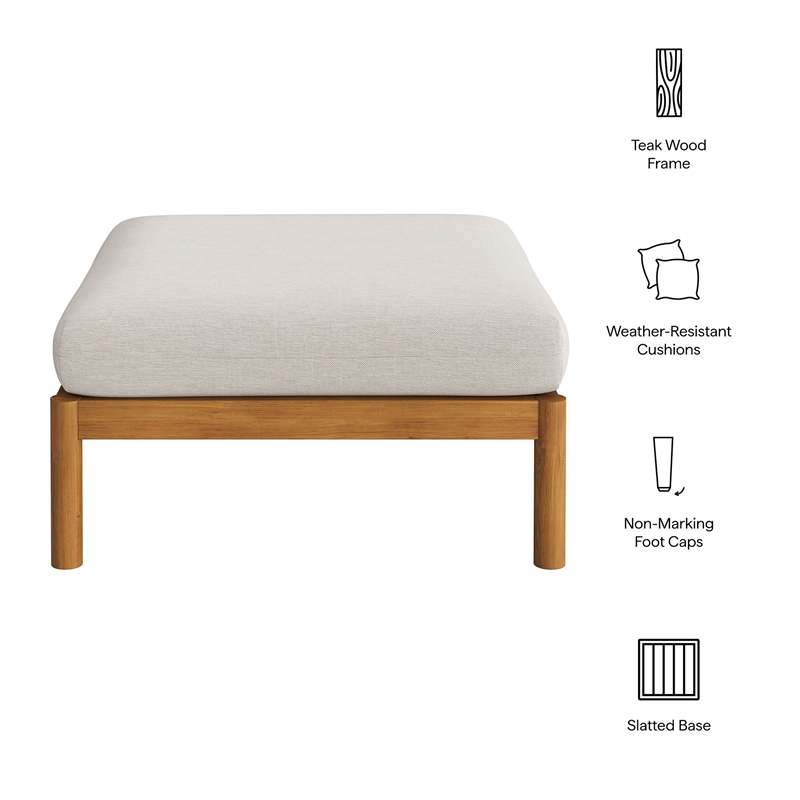 Eleni Square Outdoor Teak Wood Ottoman in Natural Sail