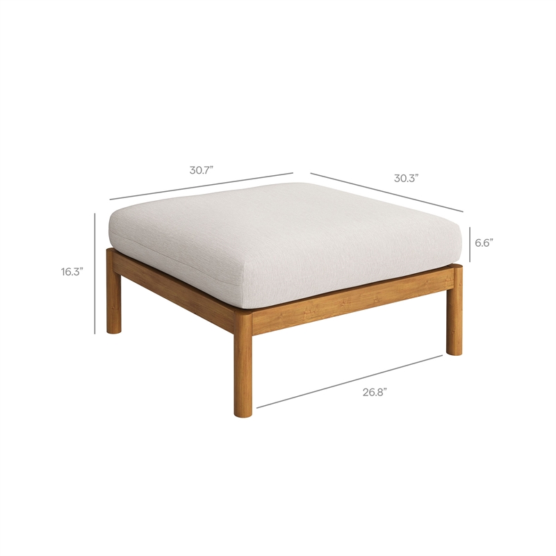 Eleni Square Outdoor Teak Wood Ottoman in Natural Sail