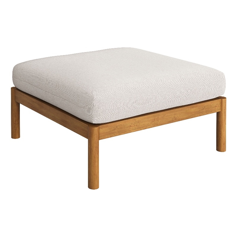 Eleni Square Outdoor Teak Wood Ottoman in Natural Sail