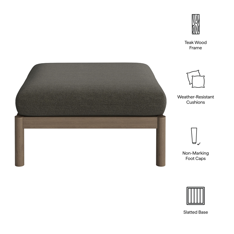 Eleni Square Outdoor Teak Wood Ottoman in Weathered Gray Flint