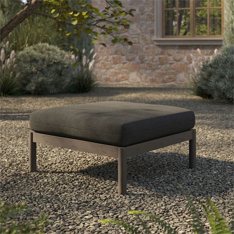 Eleni Square Outdoor Teak Wood Ottoman in Weathered Gray Flint