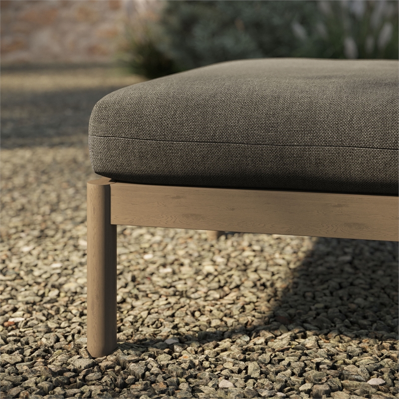 Eleni Square Outdoor Teak Wood Ottoman in Weathered Gray Flint