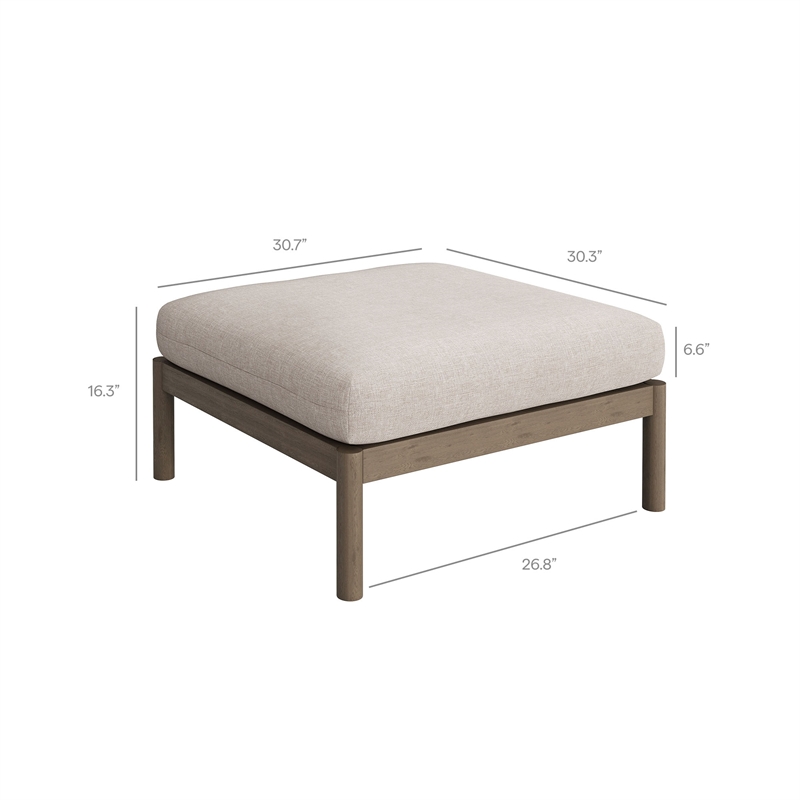 Eleni Square Outdoor Teak Wood Ottoman in Weathered Gray Pebble