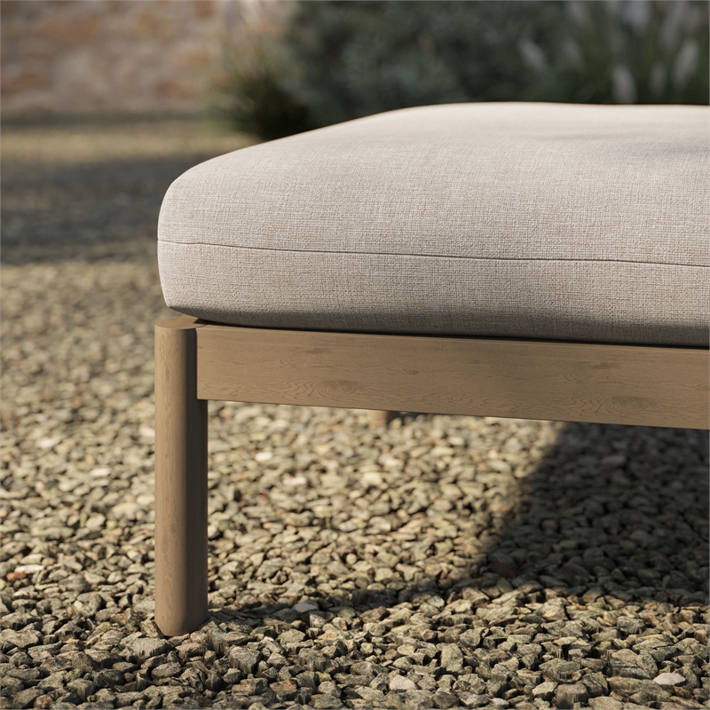 Eleni Square Outdoor Teak Wood Ottoman in Weathered Gray Pebble
