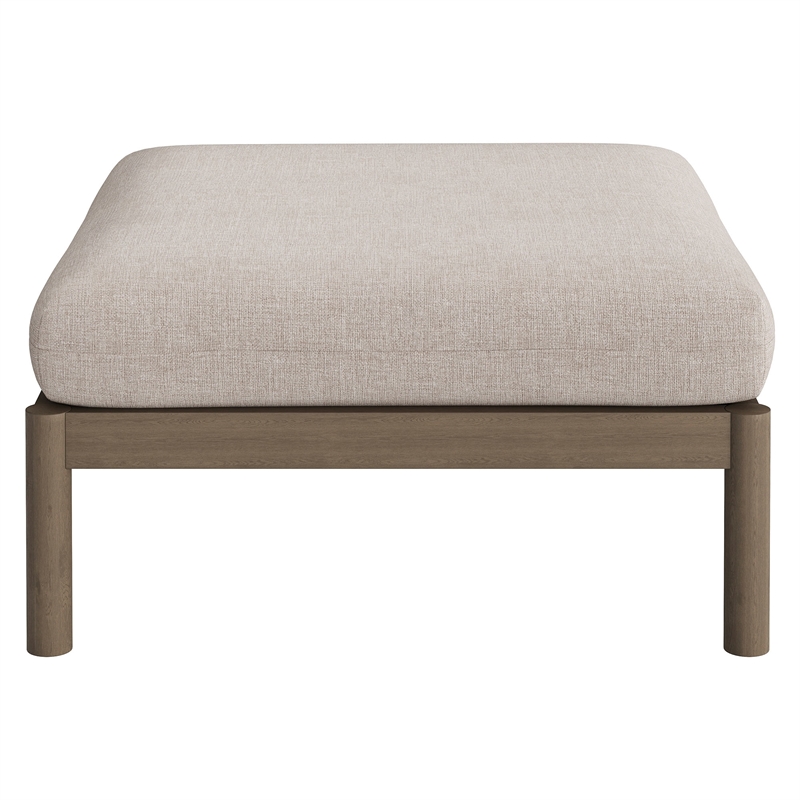 Eleni Square Outdoor Teak Wood Ottoman in Weathered Gray Pebble
