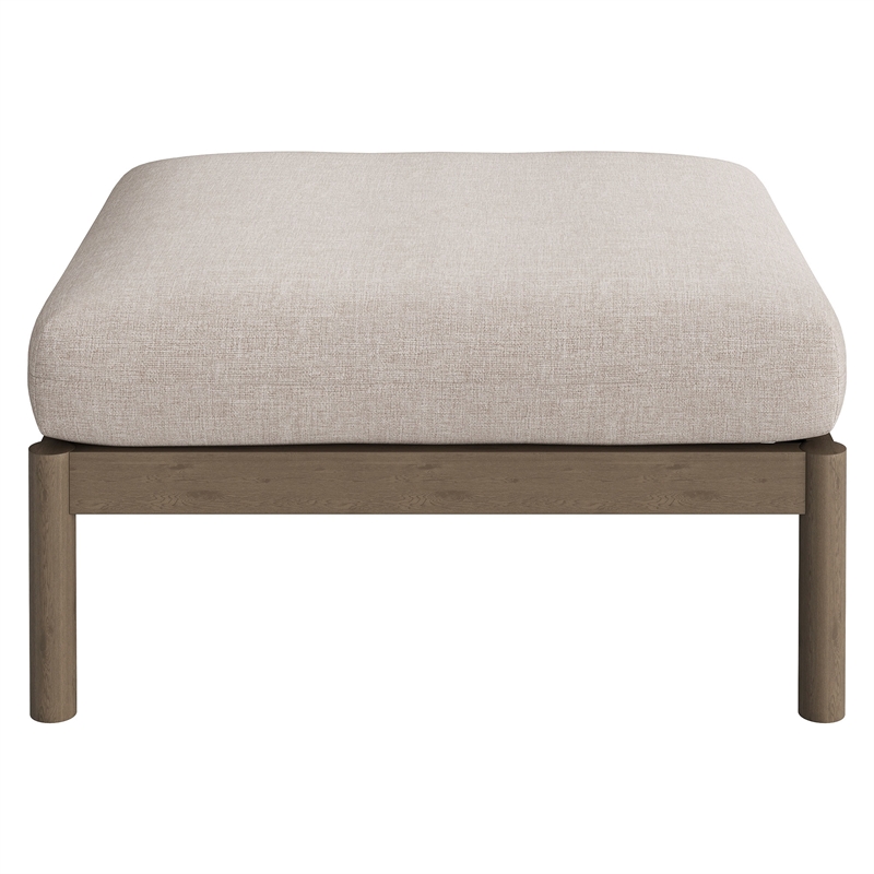 Eleni Square Outdoor Teak Wood Ottoman in Weathered Gray Pebble