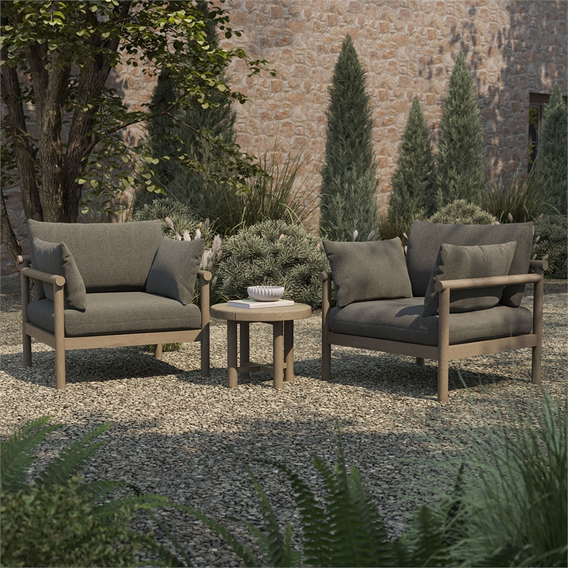 Eleni 3-Piece Outdoor Teak Wood Furniture Set in Weathered Gray Flint